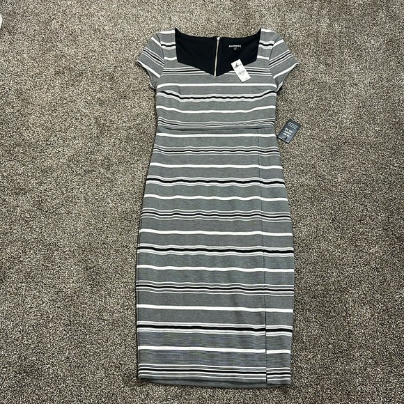 Express Dresses & Skirts - NWT Express body con stripes business casual black and white striped dress XS